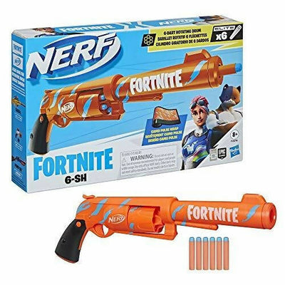 Nerf Fortnite - 6 Shooter (blaster In Colorazione Camo Pulse Con Caricamento Con Percussore Caricatore A Tamburo Da 6 Dardi Hasbro