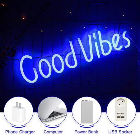 Quadro luminoso "Good Vibes" da parete insegna a led luce blu effetto Neon Casa e cucina/Decorazioni per interni/Arte/Poster e stampe Decor Space - Altamura, Commerciovirtuoso.it