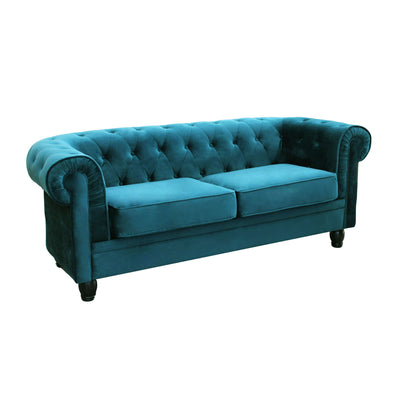 CHESTERFIELD - divano vintage in velluto 3 posti cm 197x74x82 h Blu