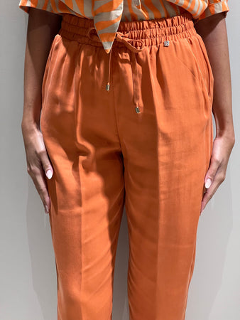 Kocca Pantalone Donna Fashion Biem Arancio Fascia Elastica In Vita E Chiusura Con Lacci