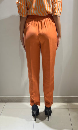 Kocca Pantalone Donna Fashion Biem Arancio Fascia Elastica In Vita E Chiusura Con Lacci