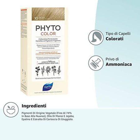 Phyto Phytocolor 10 Biondo Chiarissimo Extra Colorazione Permanente senza  Ammoniaca, 100% Copertura Capelli Bianchi - commercioVirtuoso.it