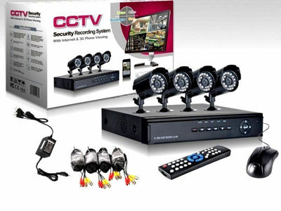 KIT VIDEOSORVEGLIANZA h264 CCTV 4 CANALI TELECAMERA INFRAROSSI+DVR+ALIMENTATORE