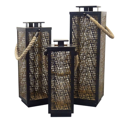 MIDORI - set di 3 lanterne in metallo Nero