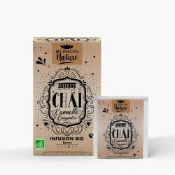 2 pacchetti di Infuso chaï bio - 16 bustine bevanda ayurvedica per eccellenza, contiene cannella, cardamomo, zenzero e chiodi di garofano per una pausa rigenerante da gustare accanto al fuoco.