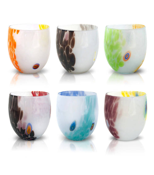 Servizio 6 Bicchieri in vetro di Murano da Acqua con Murrine colorate Bicchiere Design Moderno LIGHT Artigianali Made in Italy Casa e cucina/Stoviglie/Bicchieri e cristalli/Calici da acqua Mazzega Art & Design - Murano, Commerciovirtuoso.it