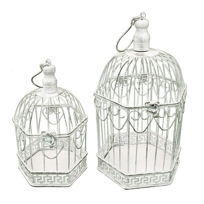 SEBATIEN - set di 2 gabbie esagonali stile provenzale in ferro verniciato Bianco