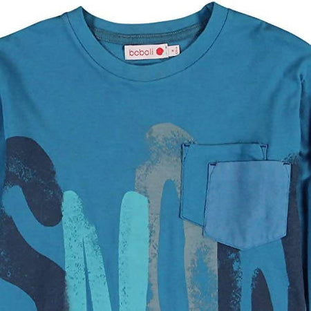 T-Shirt Bambino Maniche Lunghe Blu Stampata 100% Cotone Maglia Girocollo Azzurra con Tasche Maglietta Bimbo Snow Board t-shirt bambino Piccole Canaglie - Tropea, Commerciovirtuoso.it