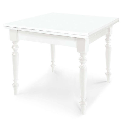 GEORDIE - tavolo da pranzo allungabile a libro in legno massello 100x100/200 bianco gamba tornita Bianco Milani Home
