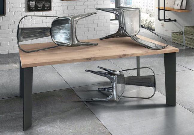 ARNOLD - tavolo da pranzo moderno in metallo e rovere impiallacciato 180x90 Nero Milani Home