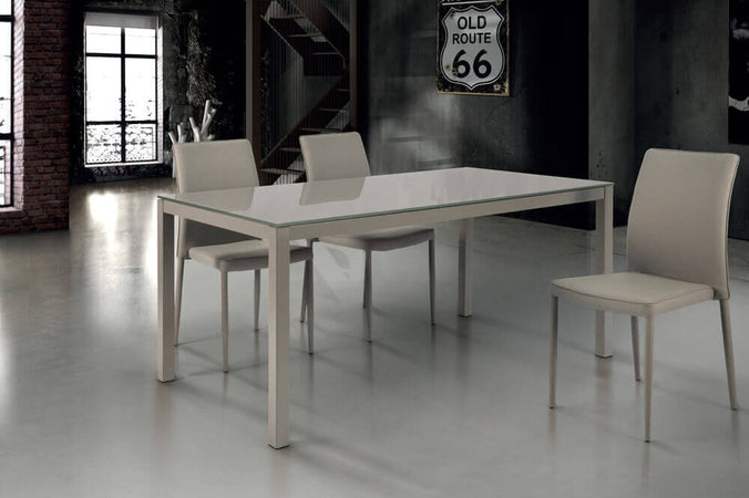 BENNETT - tavolo da pranzo moderno allungabile in metallo e vetro 90x140/190 Tortora Milani Home