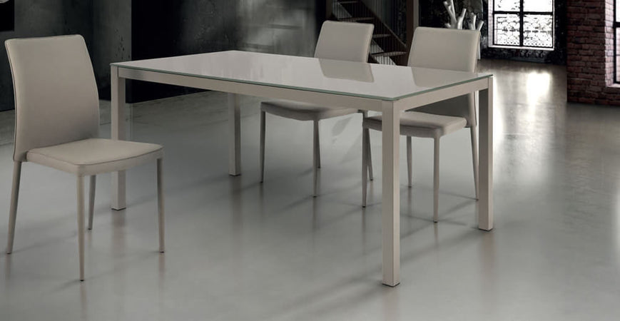 BENNETT - tavolo da pranzo moderno allungabile in metallo e vetro 90x160/210/260 Tortora Milani Home