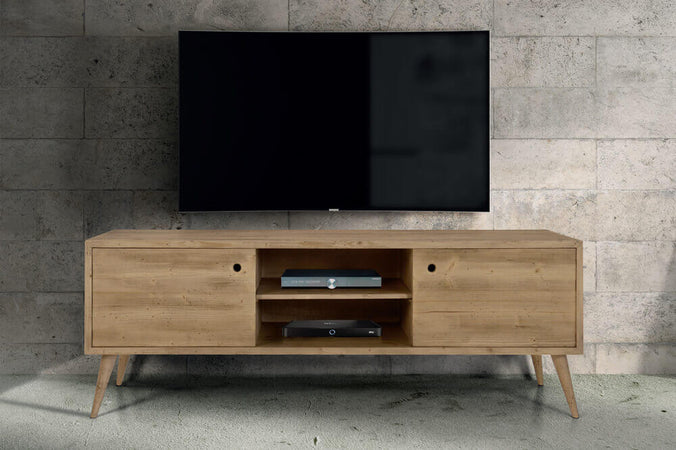 BRODY - mobile porta tv moderno in abete spazzolato naturale 160x45x55 Marrone Milani Home