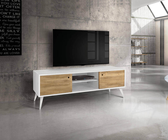 BRODY - mobile porta tv moderno in abete spazzolato naturale 160x45x55 Bianco Milani Home
