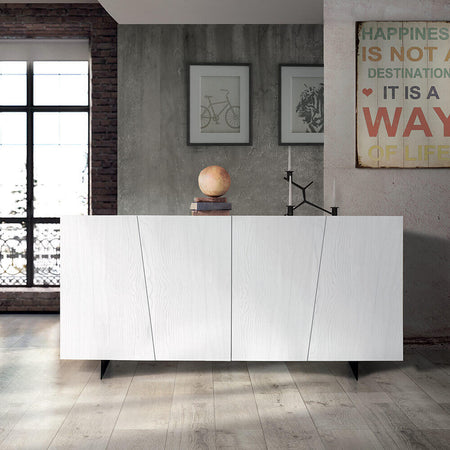 BYRON - madia moderna in abete spazzolato con 4 ante 180x50x87 Bianco Milani Home