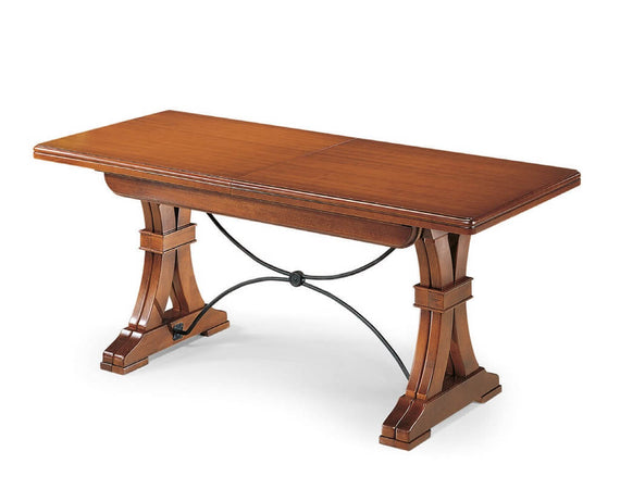 EDISON - tavolo da pranzo allungabile in legno massello 85x180/225/270/315/360 con decoro in ferro Tinta noce Milani Home