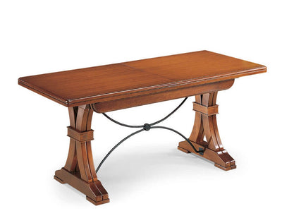 EDISON - tavolo da pranzo allungabile in legno massello 85x180/225/270/315/360 con decoro in ferro Tinta noce