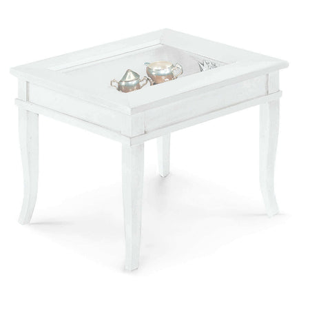 DORIAN - tavolino bacheca in legno massello piano vetro 60x60 Bianco Milani Home