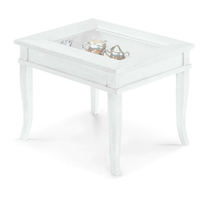 DORIAN - tavolino bacheca in legno massello piano vetro 60x60 Bianco Milani Home