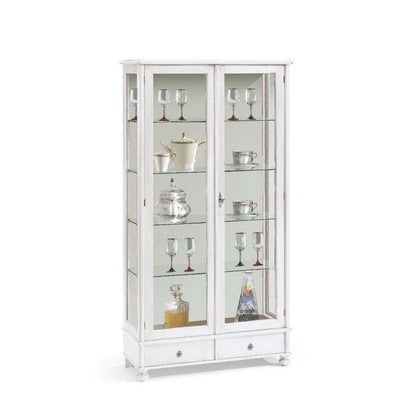 KYRA - credenza con vetrina in legno massello 90x36x170 Bianco