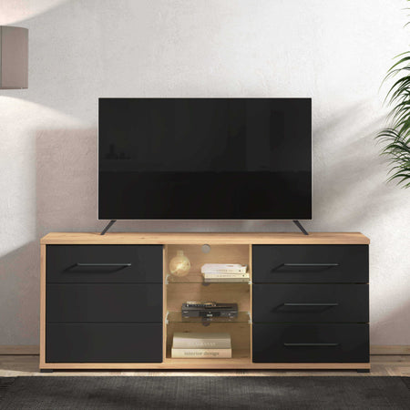 ELLIE - porta tv un anta tre cassetti moderno minimal in legno cm 161,5 x 40 x 65 h Antracite Milani Home