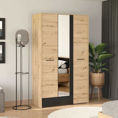 CADDIE - armadio tre ante moderno minimal in legno cm 119 x 53 x 203,7 h Rovere Chiaro Milani Home
