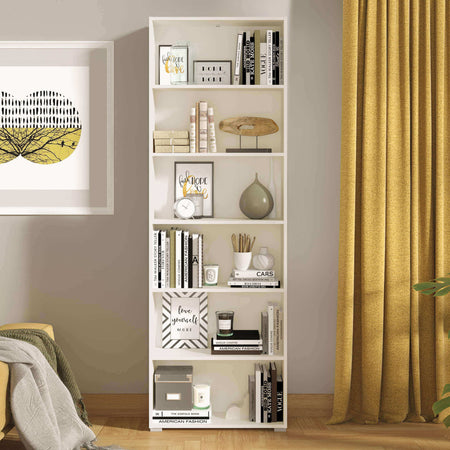 MADDIE - libreria sei ripiani moderno minimal in legno cm 70 x 24,5 x 211,5 h Bianco Milani Home