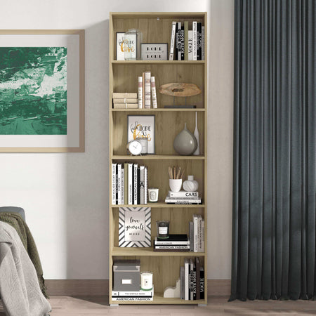 MADDIE - libreria sei ripiani moderno minimal in legno cm 70 x 24,5 x 211,5 h Rovere grigio Milani Home