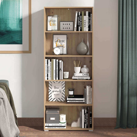 MADDIE - libreria cinque ripiani moderno minimal in legno cm 70 x 24,5 x 176,5 h Rovere Chiaro Milani Home