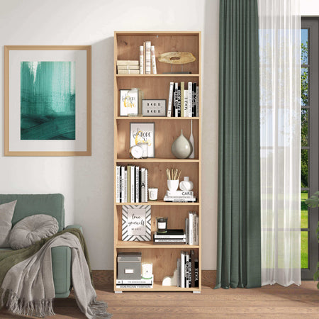 MADDIE - libreria sei ripiani moderno minimal in legno cm 70 x 24,5 x 211,5 h Rovere Chiaro Milani Home