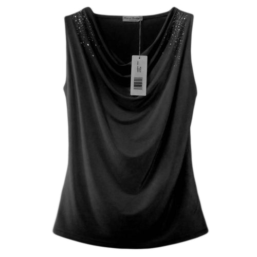 Top Donna Kiara Contini Canotta Senza Maniche Tinta Unita Con Brillantini Scollo a Scialle Rotondo Profondo Vestibilità Comoda Nera O Beige Art. 931 Moda/Donna/Abbigliamento/T-shirt top e bluse/Canotte e top L’Orchidea - Siderno, Commerciovirtuoso.it