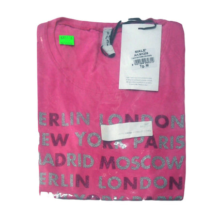 artT. m209 -shirt girocollo maglia maniche corte donna Malè azzurra e rosa nomi capitali abbigliamento donna L'Orchidea - Siderno, Commerciovirtuoso.it