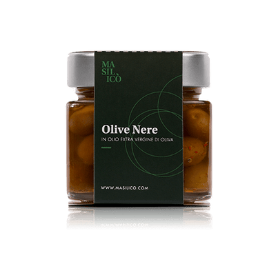 Olive nere sott'olio extra vergine di oliva 190 g 100% Made in italy Masilicò