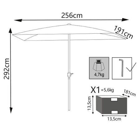 MARITUS - ombrellone da giardino 2x3 palo centrale Antracite Milani Home