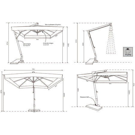 VICTOR - ombrellone da giardino decentrato 3x3 in legno Marrone Milani Home