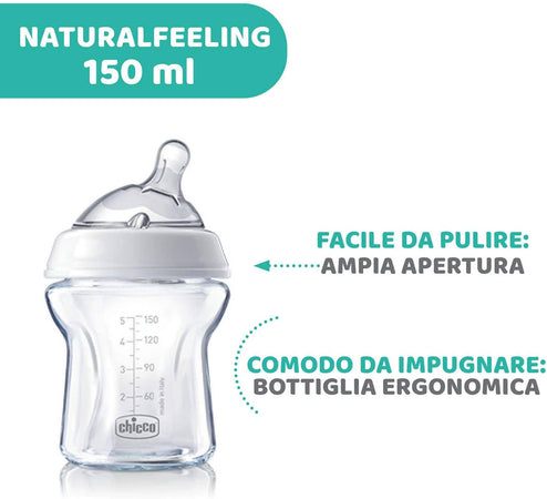CHICCO Biberon in vetro Natural Feeling Flusso normale 150ML 0m+ OFFERTA