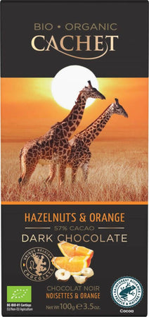 12 Tavolette di cioccolato Belga Cachet nocciola e arancia (hazelnuts & orange )