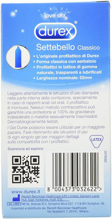 Durex Settebello Classico 12Pz Durex Settebello Classico Preservativi  Lubrificati, Lattice di gomma naturale - commercioVirtuoso.it