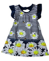 Vestito Estivo Bambina Bianco Blu Righe con Fiori Margherite Vestitino Estate Bimba 100% Cotone Abitino Stampato ABITO Piccole Canaglie - Tropea, Commerciovirtuoso.it