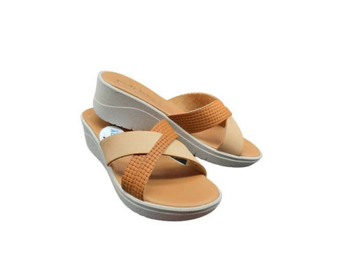 art. 1413 PATRIZIA sandalo alto scarpa donna con zeppetta pantofola colore cuoio beige a fascia scarpe donna L'Orchidea - Siderno, Commerciovirtuoso.it