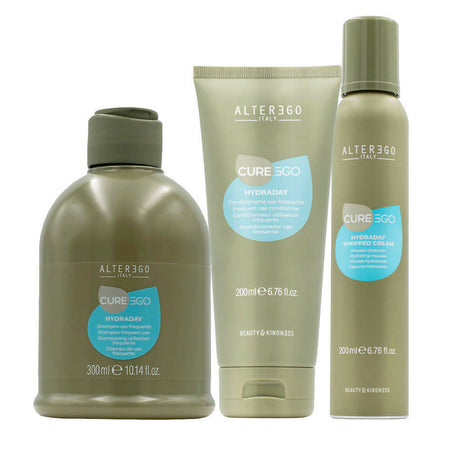 Alterego curego hydraday kit composto da: shampoo 300 ml + conditioner 200 ml + whipped cream 200 ml.