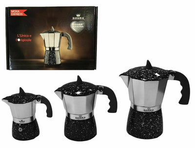 bavaria SET 3 Pezzi Tris caffettiere Bavaria moka express caffè tradizionale con rivestimento cuore di pietra 1 3 e 6 tazze Articolo per la cucina L'Orchidea - Siderno, Commerciovirtuoso.it