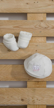 Set cappellino e scarpette neonata in ciniglia - gary 7226