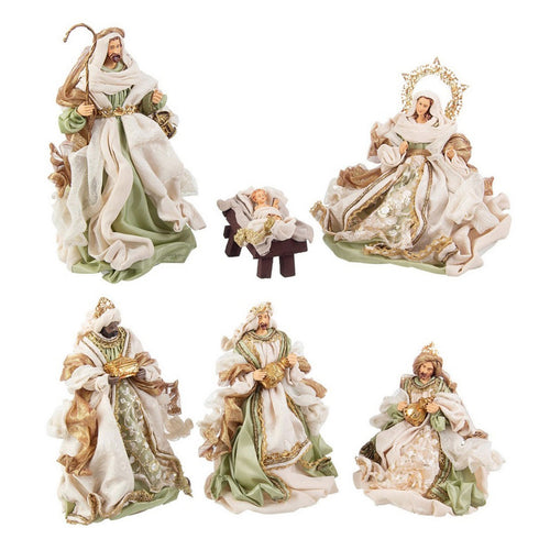 Natività completa Liberty con statue per presepe vestiti in tessuto Bianco e Verde h 28 cm Casa e cucina/Decorazioni per interni/Addobbi e decorazioni per ricorrenze/Decorazioni natalizie/Presepi/Statuine e fondali per il presepe MagiediNatale.it - Altamura, Commerciovirtuoso.it