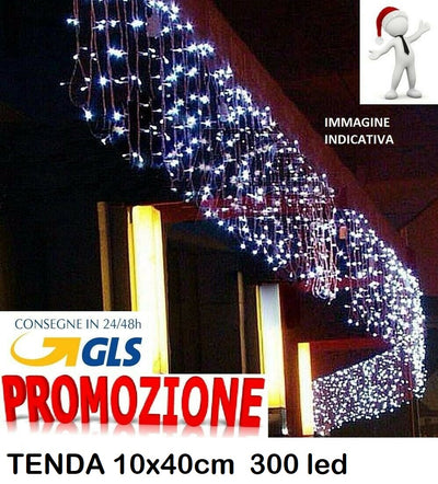 Tenda Luminosa Natalizia NATALE LUCI 10m x 40cm 300 led PROLUNGABILE BIANCO GHIACCIO