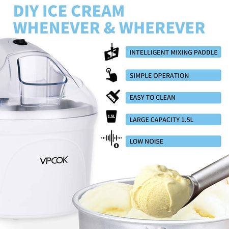 Vpcok Direct Macchina del gelato 1,5L Gelatiera Autorefrigerante
