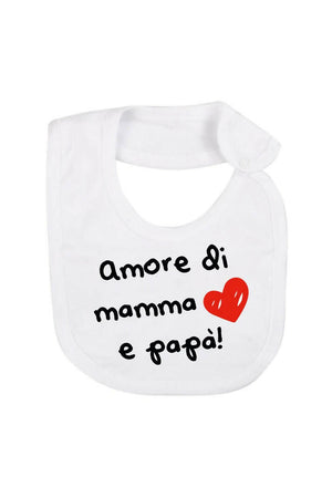 BabyVip Bavetta in cotone con stampa "amore di mamma e papà" o "50% mamma 50% papà 100% love" divertente, funny, colorato, simpatico