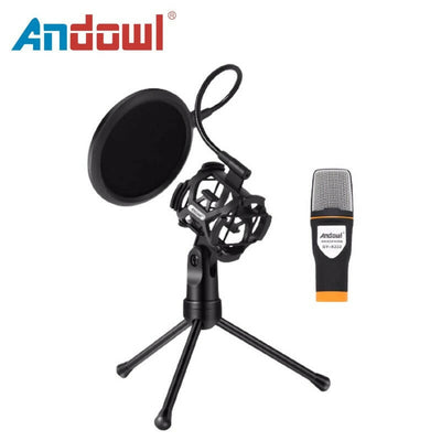 Microfono 3,5 mm a condensatore professionale per pc - smarphone con supporto per registrazioni e piastra antirumore, registrazione vocale conferenze ,canto, youtube, skype e gaming.