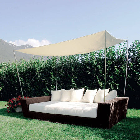 DOMINIS - divano da giardino completo di cuscini e parasole intreccio in rattan sintetico Marrone Milani Home