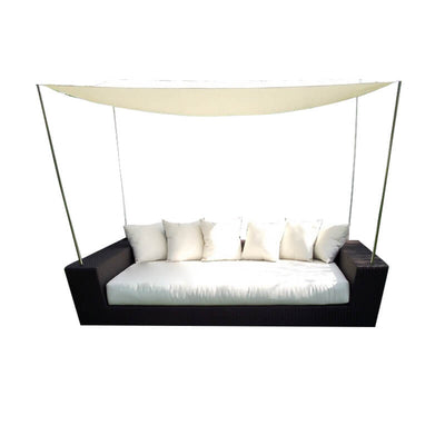 DOMINIS - divano da giardino completo di cuscini e parasole intreccio in rattan sintetico Marrone
